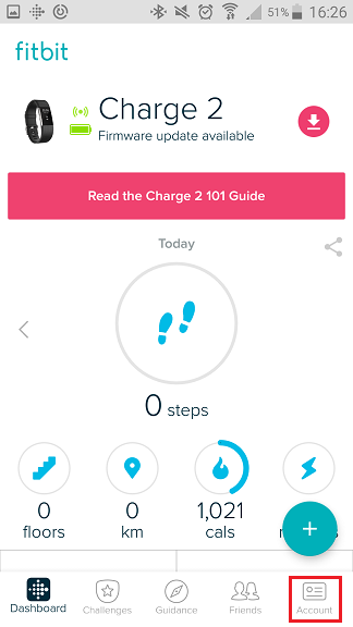 samsung s5 android Fitbit Charge 2 dashboard choose account
